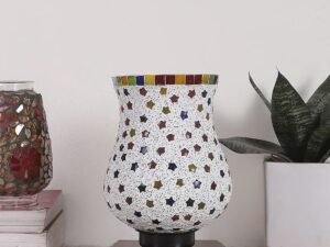 Dark Brown Wood Square Table lamp with Mosaic Glass -FD10