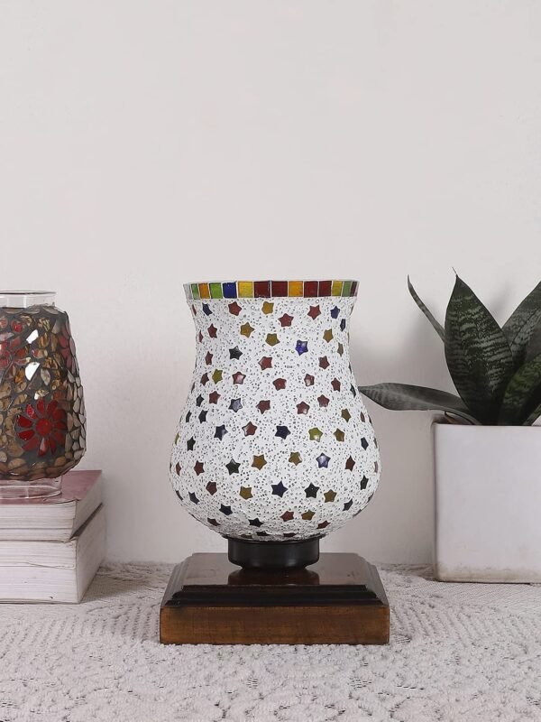 Dark Brown Wood Square Table lamp with Mosaic Glass -FD10
