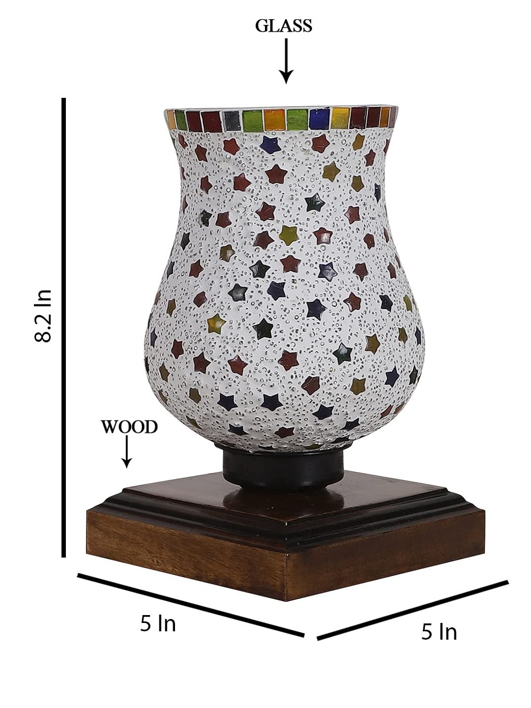 Dark Brown Wood Square Table lamp with Mosaic Glass -FD10