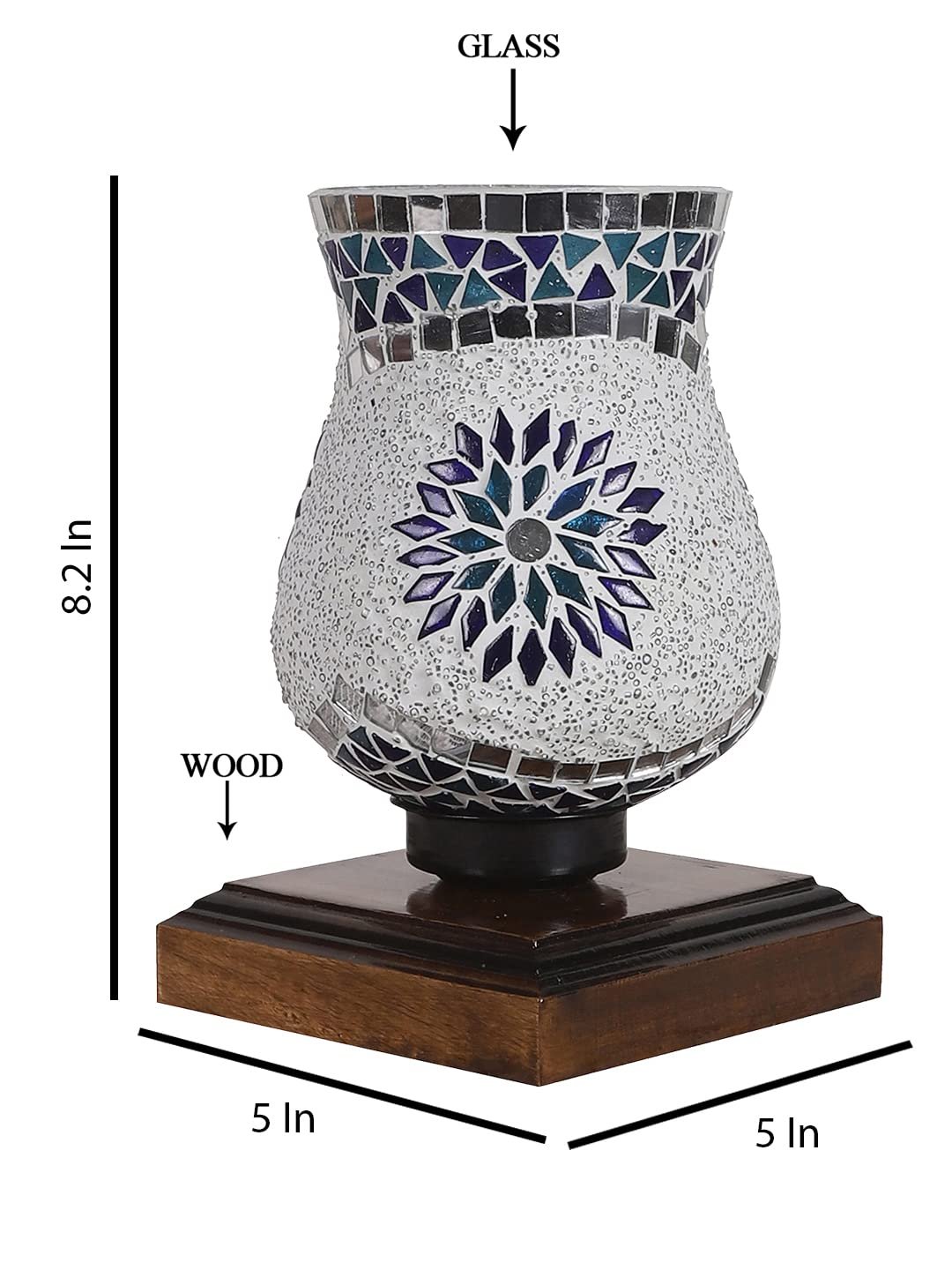 Dark Brown Wood Square Table lamp with Mosaic Glass -FD12