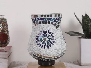 Natural Wood Square Table lamp with Mosaic Glass -FD13