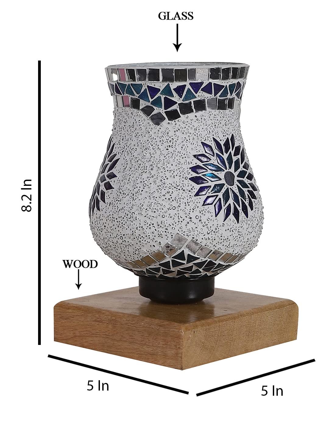 Natural Wood Square Table lamp with Mosaic Glass -FD13