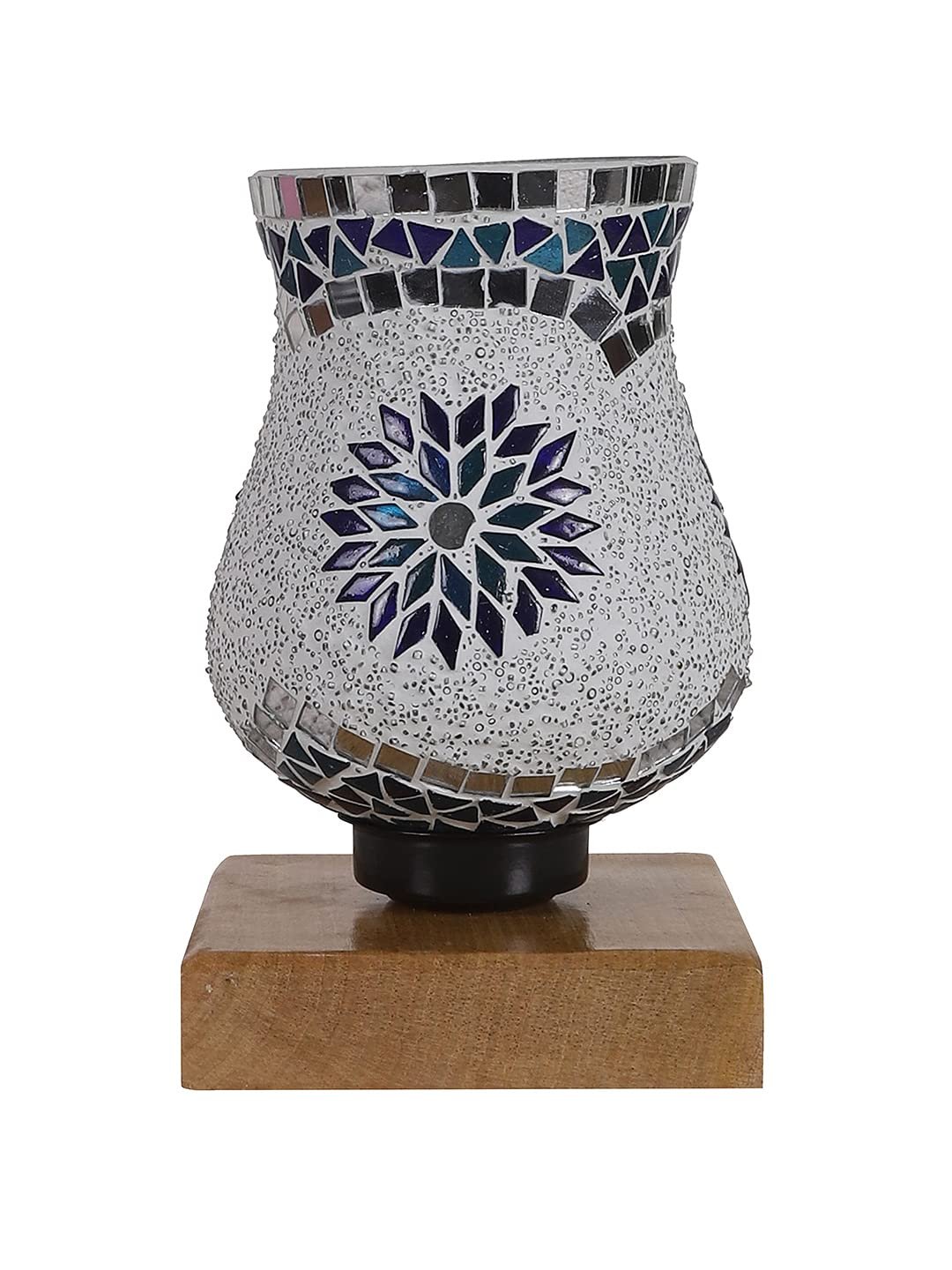 Natural Wood Square Table lamp with Mosaic Glass -FD13