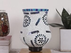 Natural Wood Square Table lamp with Mosaic Glass -FD14