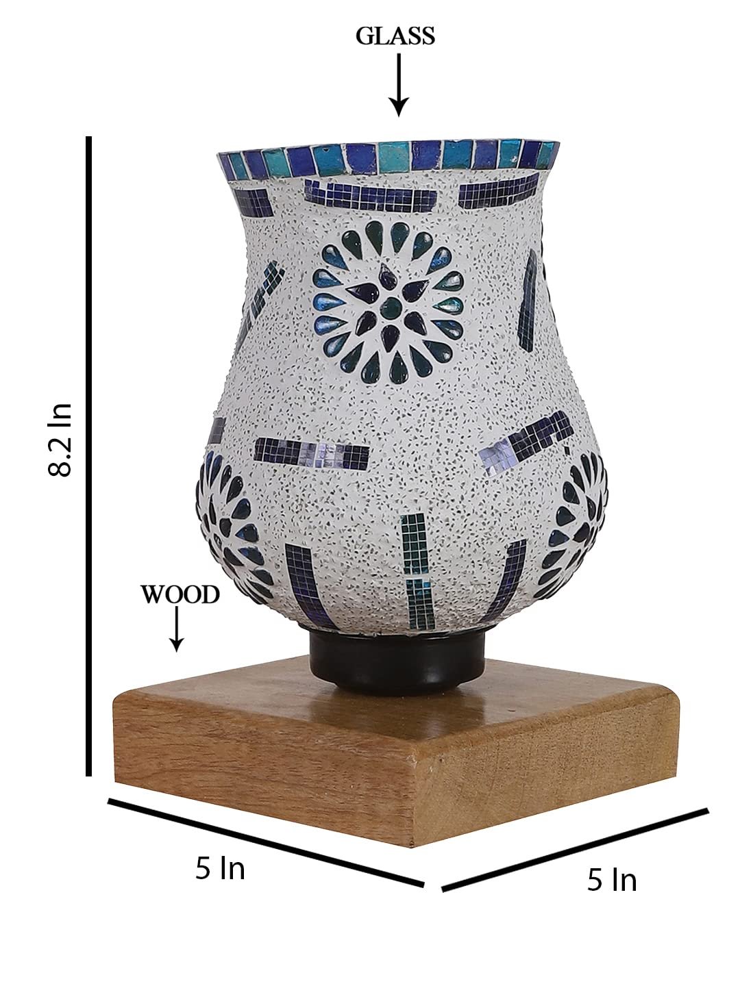 Natural Wood Square Table lamp with Mosaic Glass -FD14