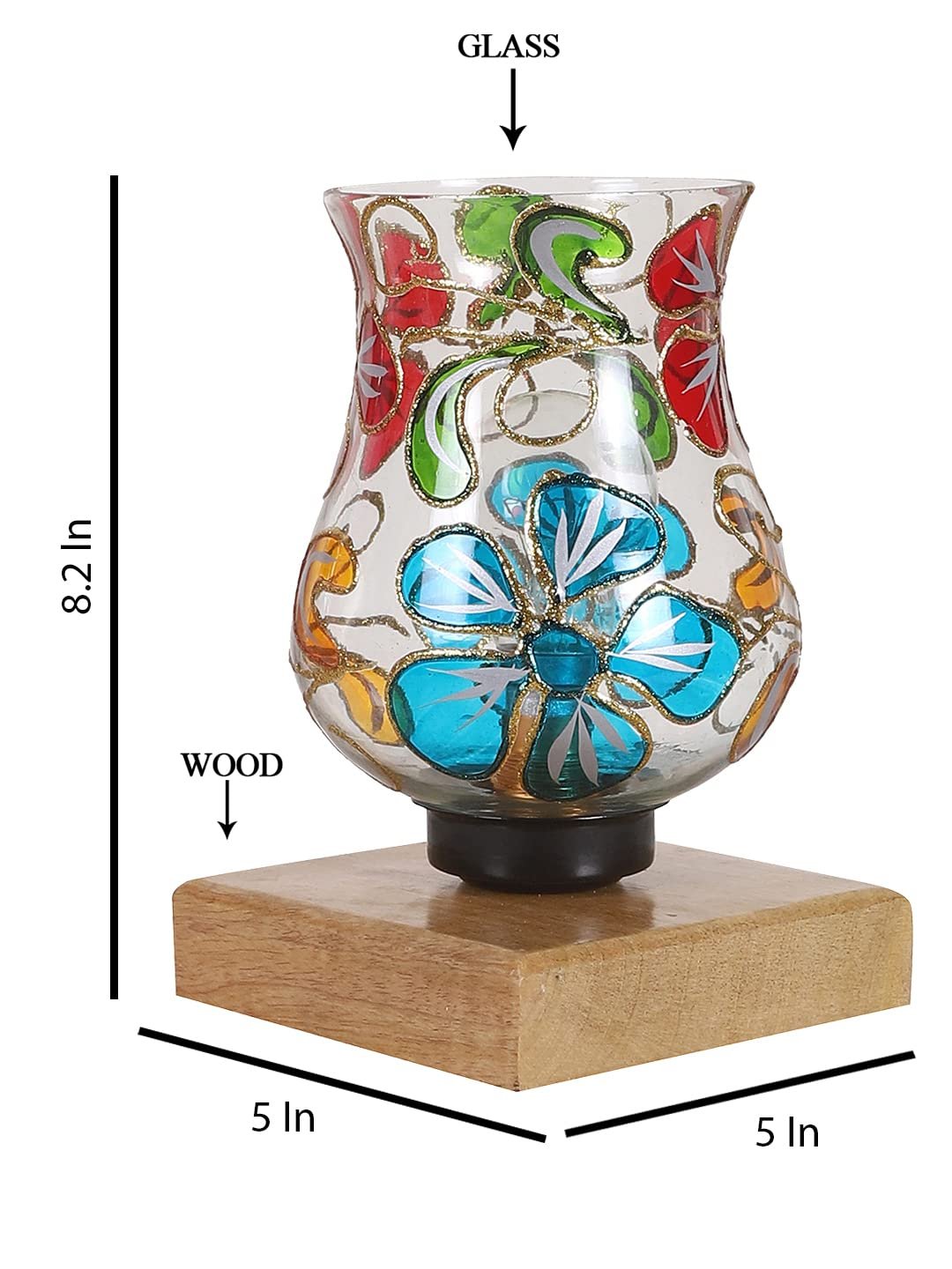 Natural Wood Square Table lamp with Mosaic Glass -FD15