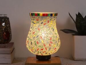 Natural Wood Square Table lamp with Mosaic Glass -FD16