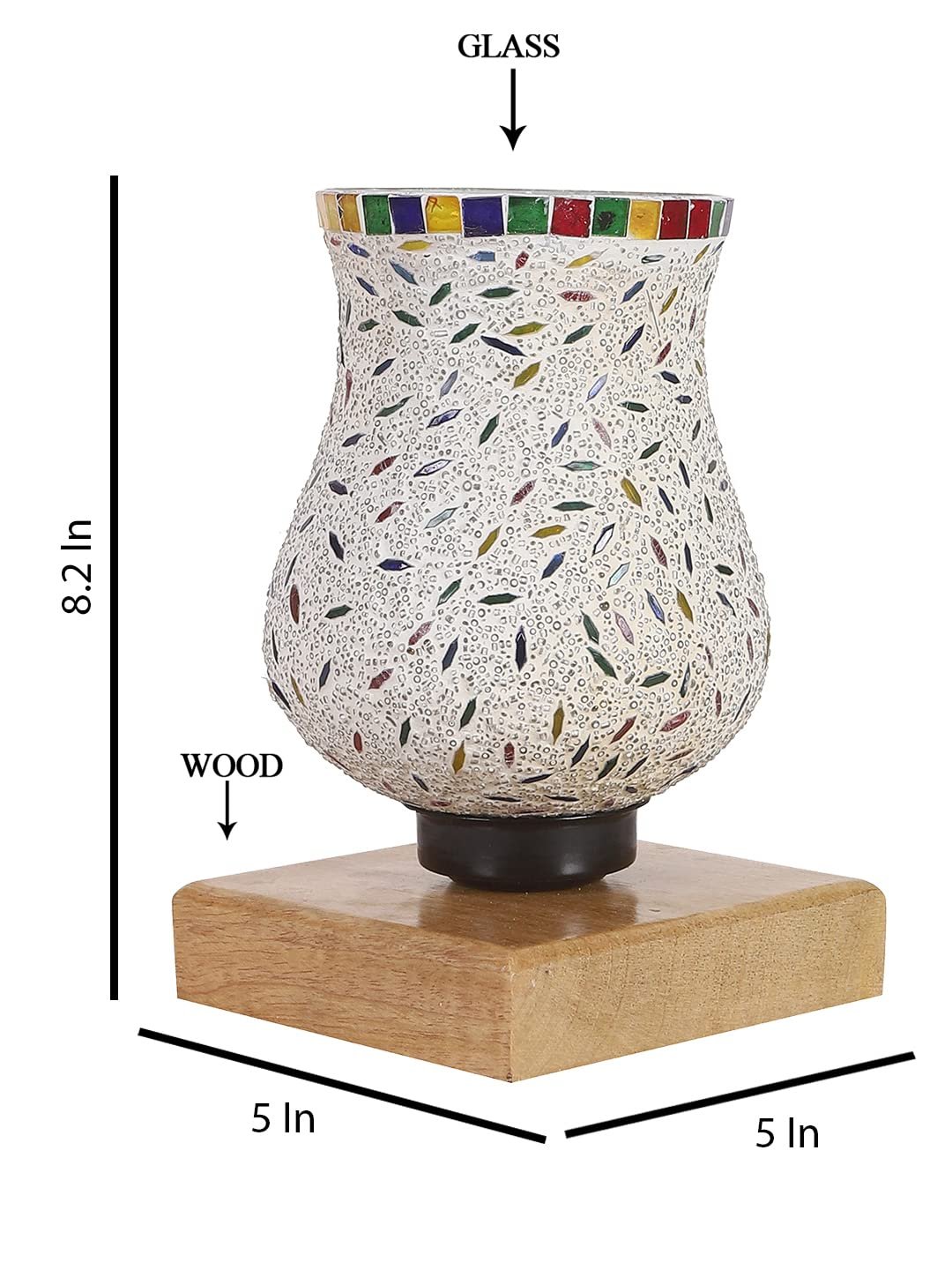 Natural Wood Square Table lamp with Mosaic Glass -FD16