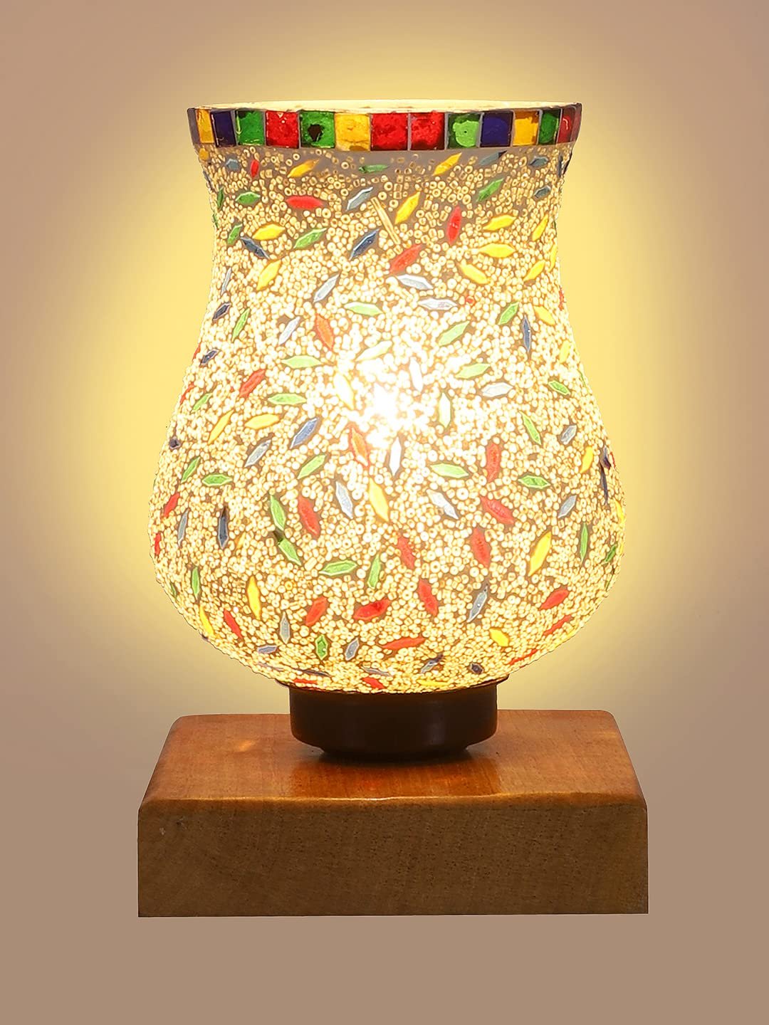 Natural Wood Square Table lamp with Mosaic Glass -FD16