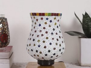 Natural Wood Square Table lamp with Mosaic Glass -FD17