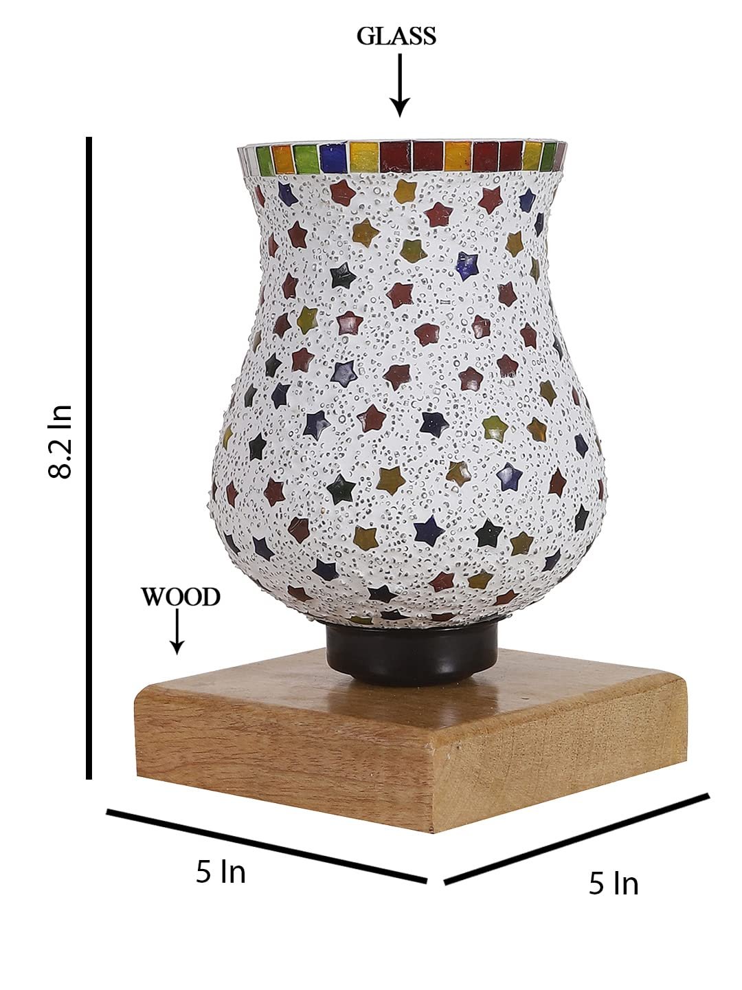 Natural Wood Square Table lamp with Mosaic Glass -FD17