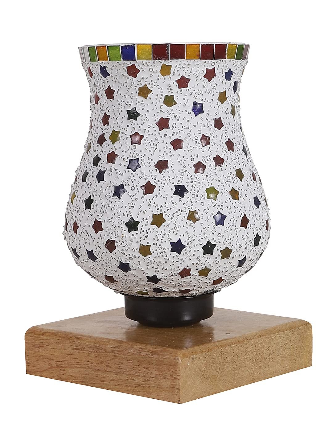 Natural Wood Square Table lamp with Mosaic Glass -FD17