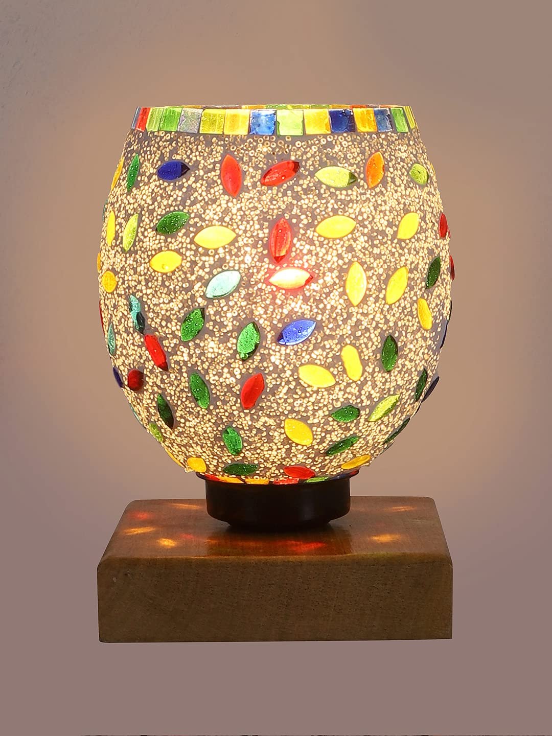 Natural Wood Square Table lamp with Mosaic Glass -FD18