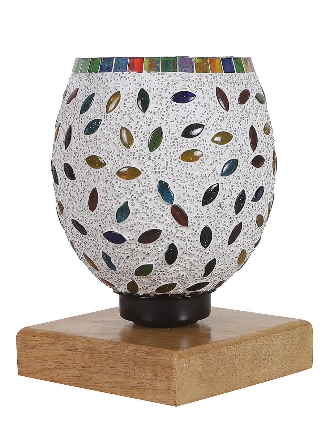 Natural Wood Square Table lamp with Mosaic Glass -FD18