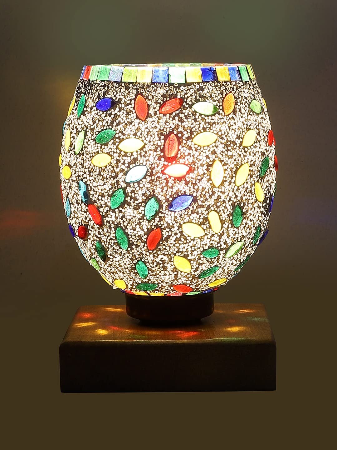Natural Wood Square Table lamp with Mosaic Glass -FD18