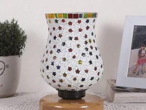 Natural Wood Round Table lamp with Mosaic Glass -FD20