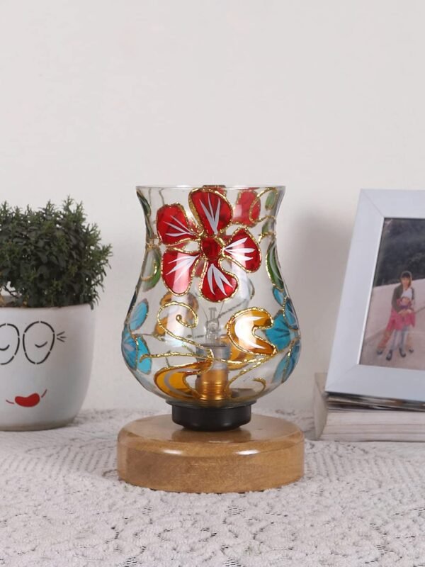 Natural Wood Round Table lamp with Mosaic Glass -FD22