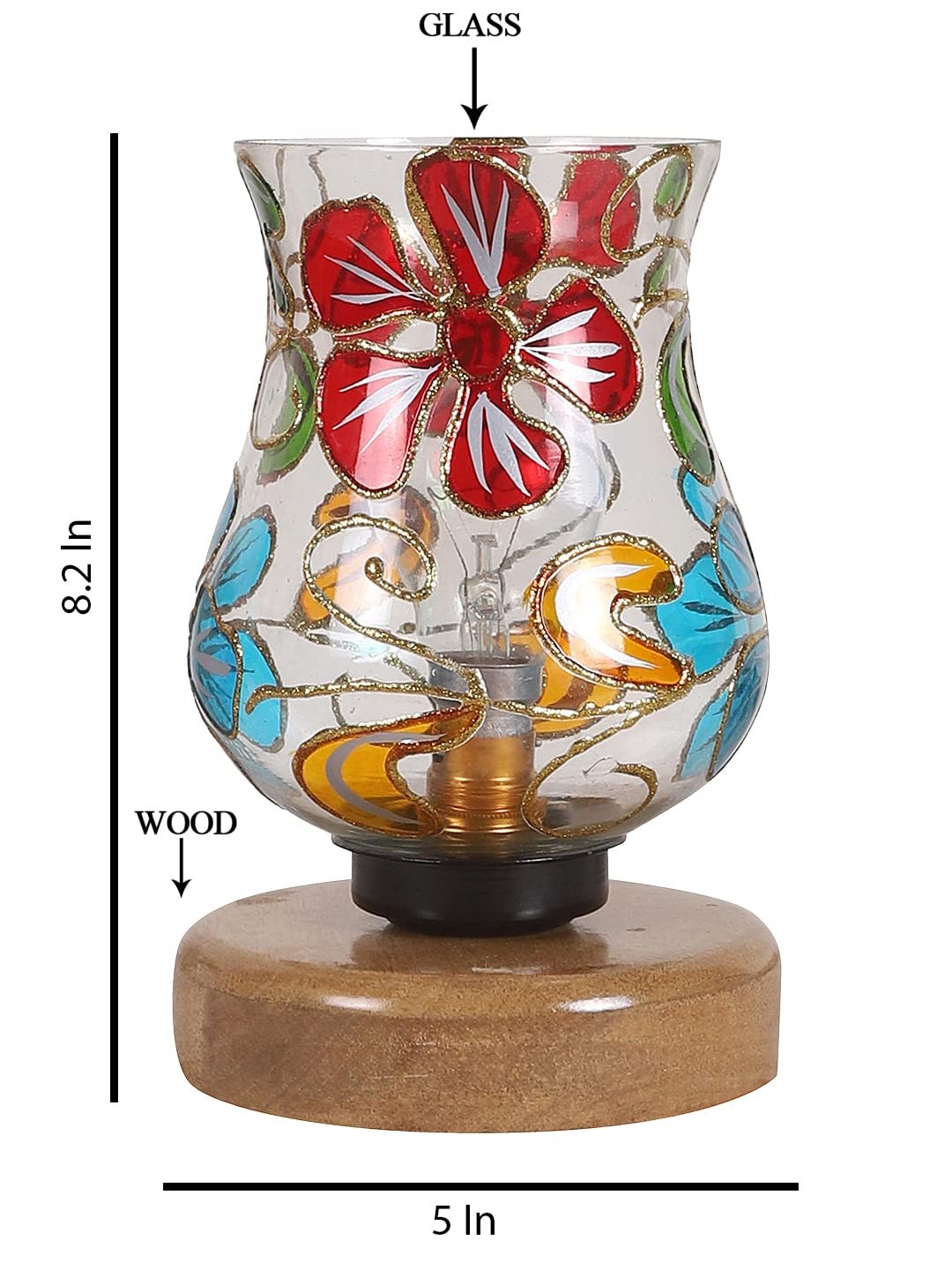 Natural Wood Round Table lamp with Mosaic Glass -FD22