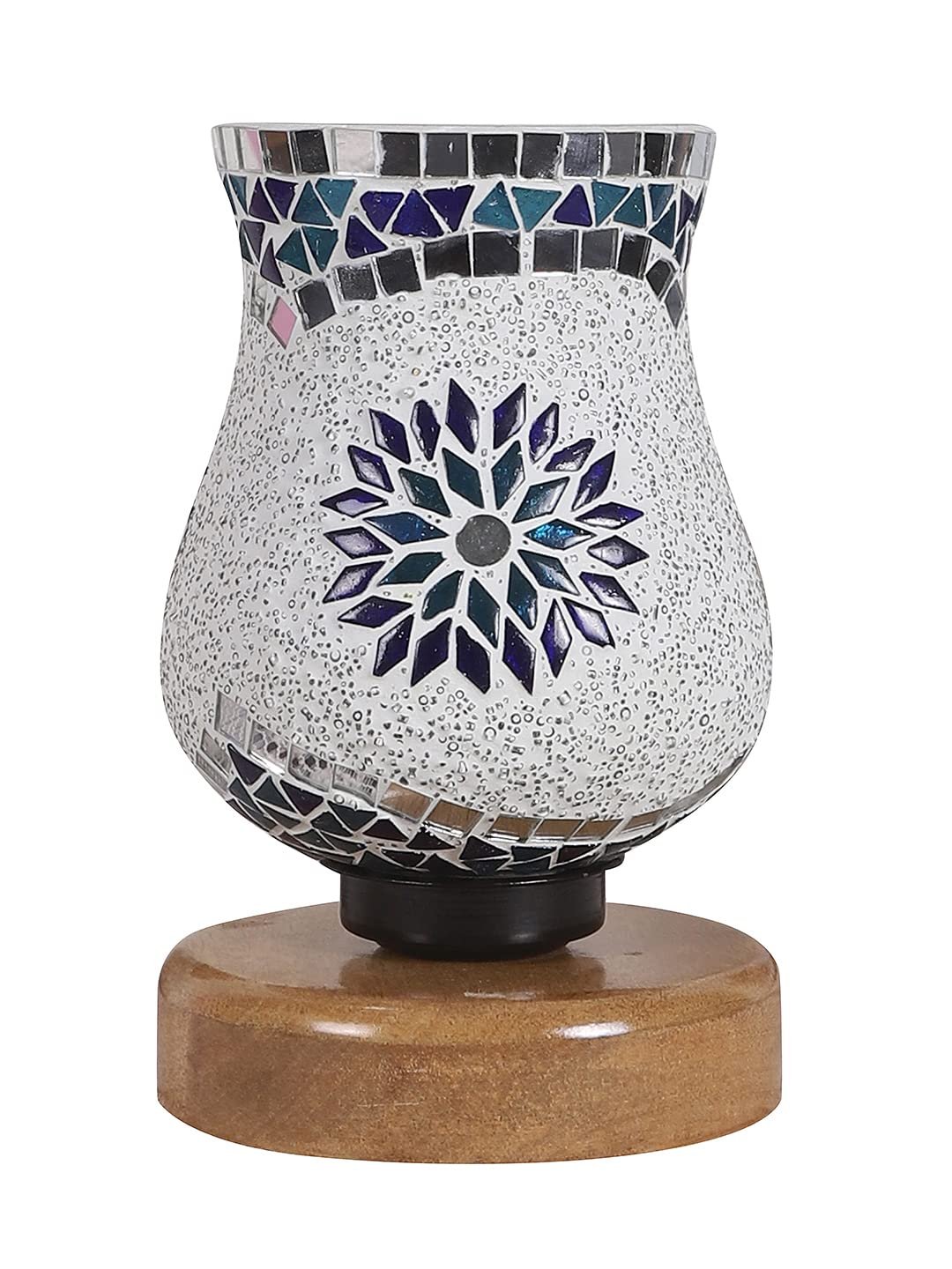 Natural Wood Round Table lamp with Mosaic Glass -FD23