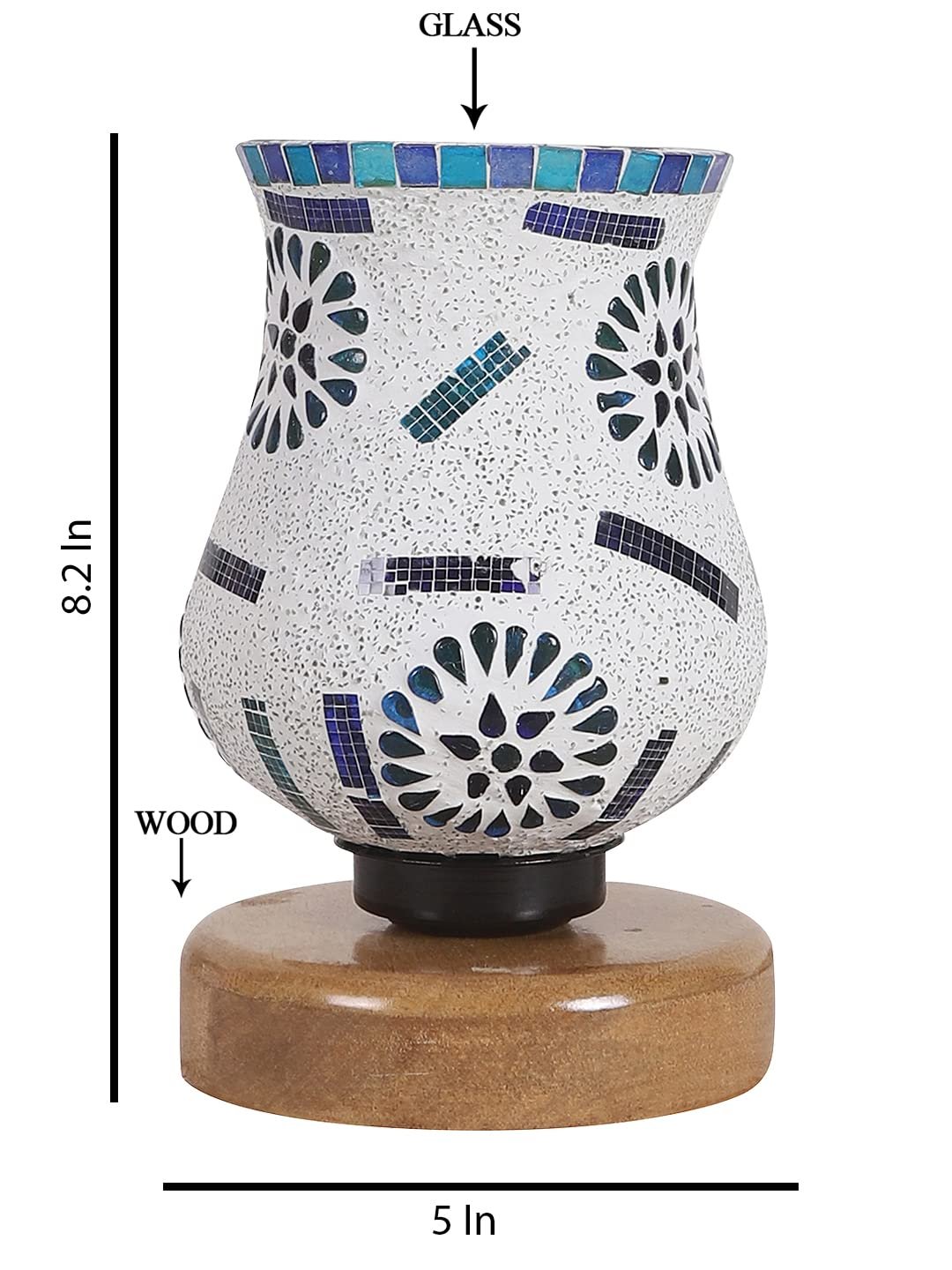 Natural Wood Round Table lamp with Mosaic Glass -FD24