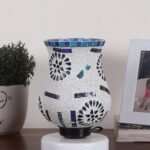 White Wood Round Table lamp with Mosaic Glass -FD31