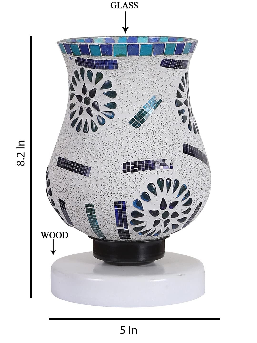 White Wood Round Table lamp with Mosaic Glass -FD32
