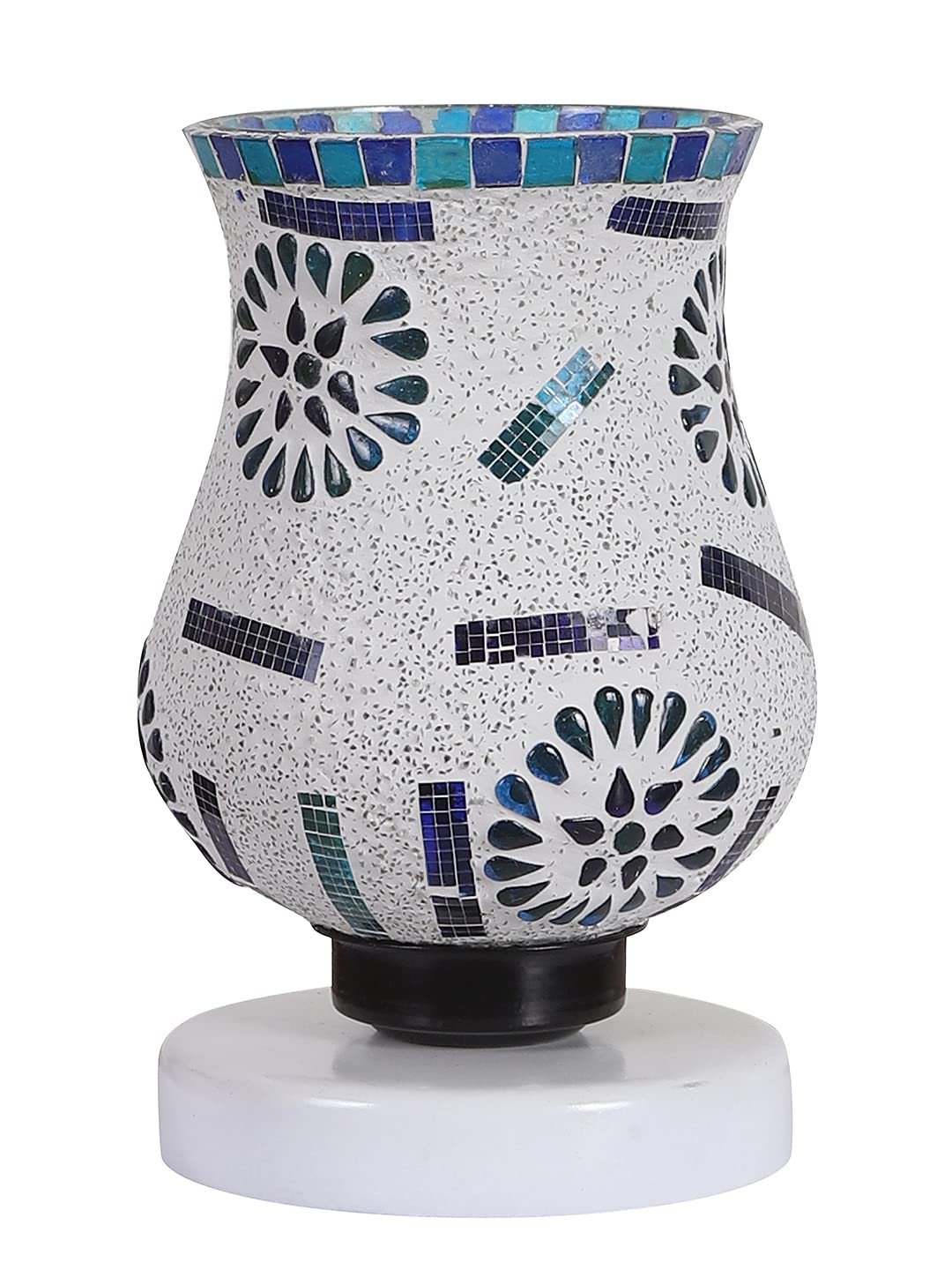 White Wood Round Table lamp with Mosaic Glass -FD32