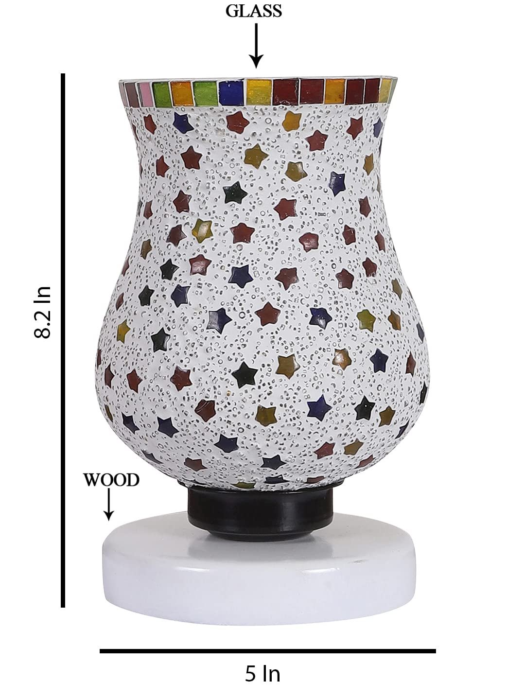 White Wood Round Table lamp with Mosaic Glass -FD33