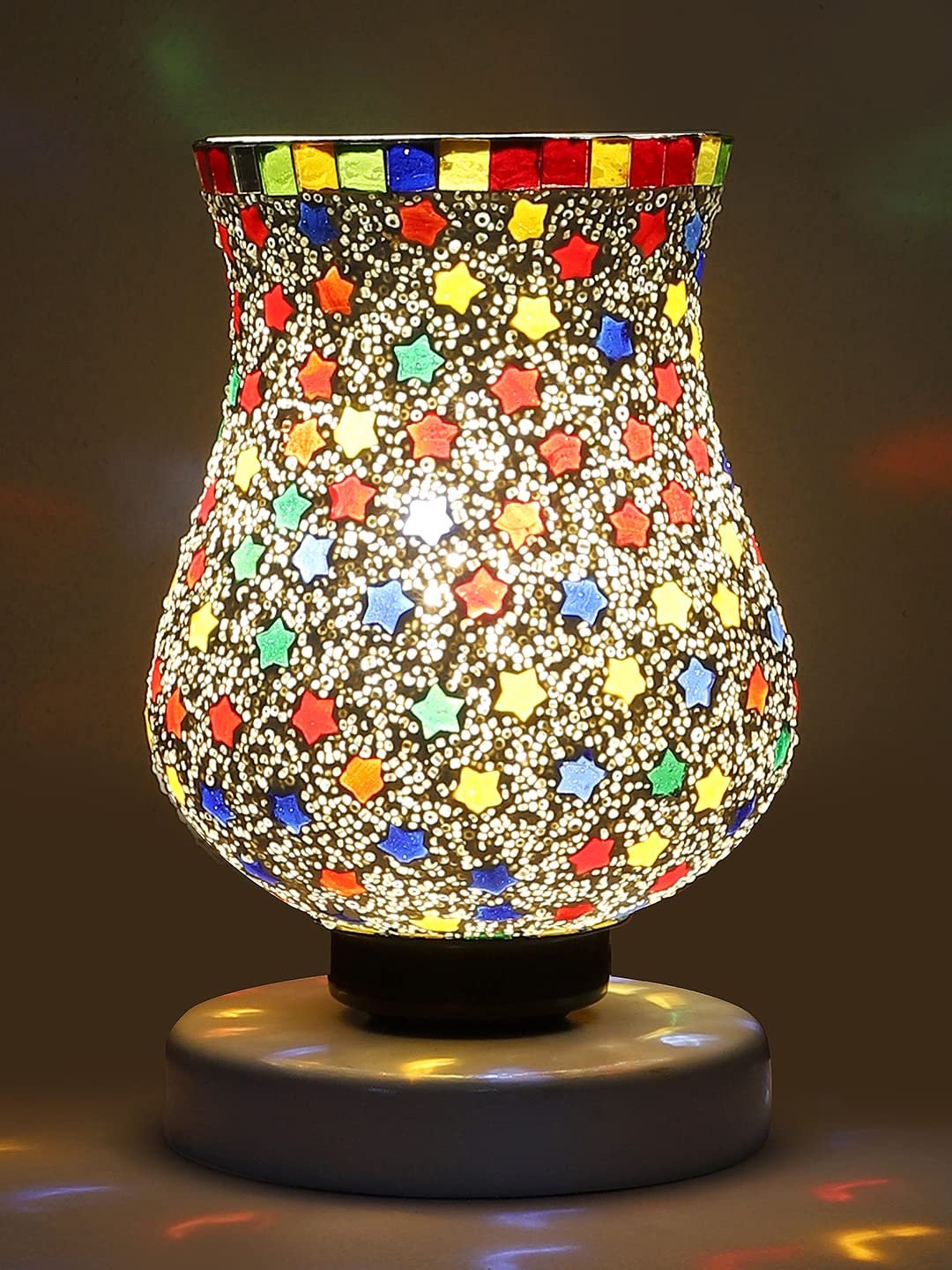 White Wood Round Table lamp with Mosaic Glass -FD33