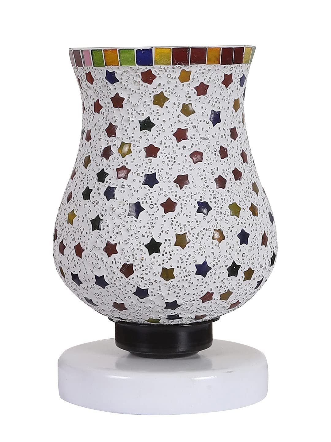 White Wood Round Table lamp with Mosaic Glass -FD33
