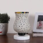 White Wood Round Table lamp with Mosaic Glass -FD34