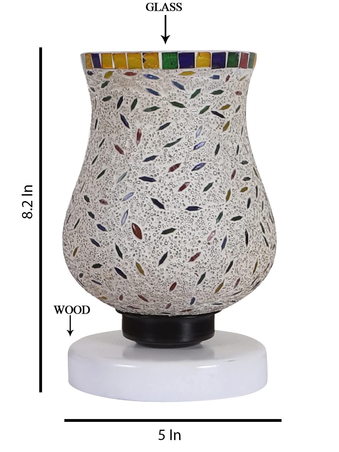 White Wood Round Table lamp with Mosaic Glass -FD34