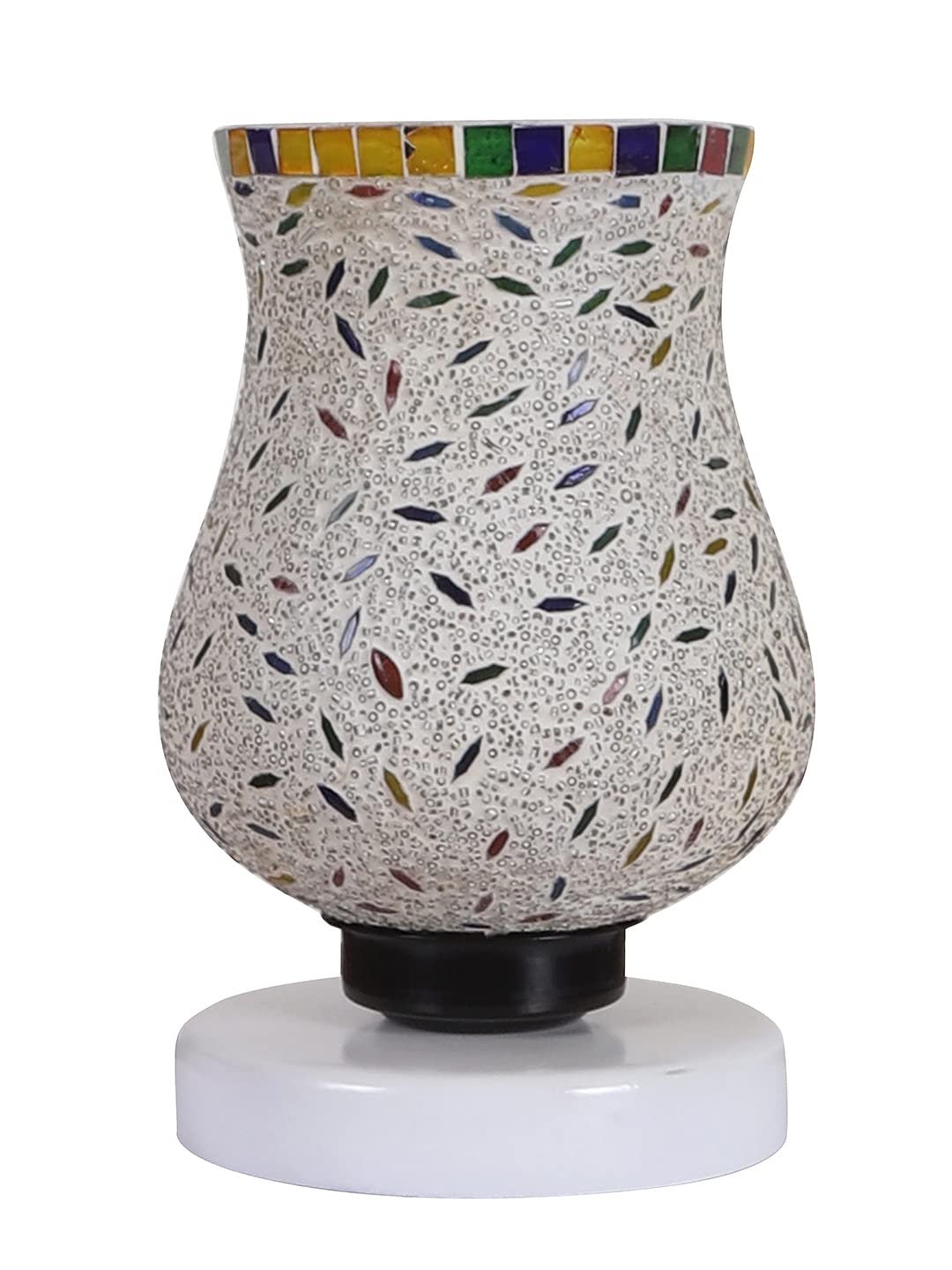 White Wood Round Table lamp with Mosaic Glass -FD34