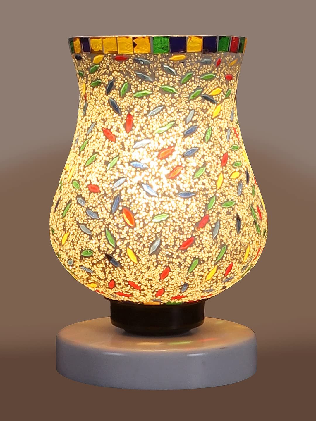 White Wood Round Table lamp with Mosaic Glass -FD34