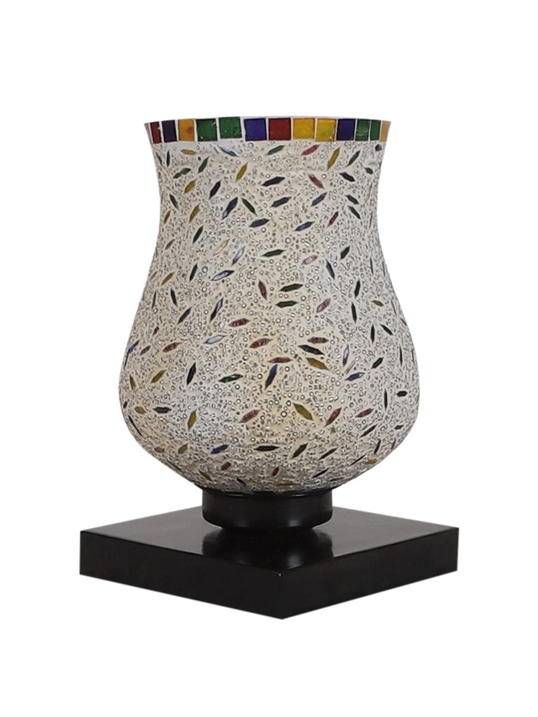 White Wood Round Table lamp with Mosaic Glass -FD35