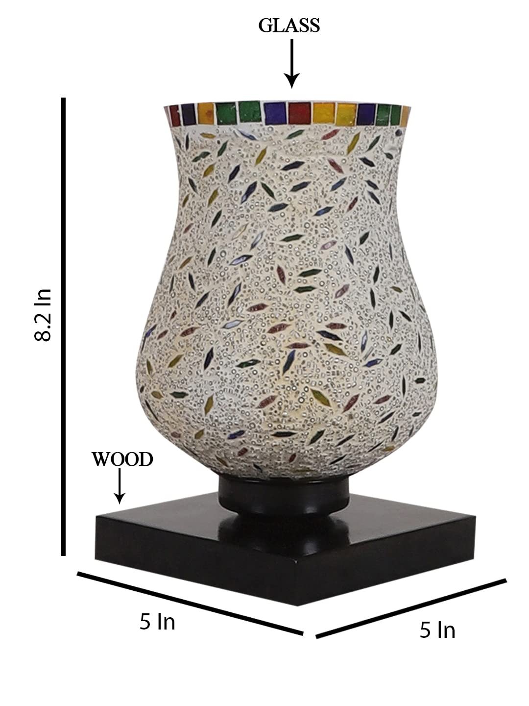 White Wood Round Table lamp with Mosaic Glass -FD35