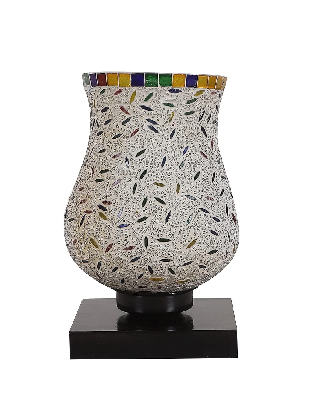 White Wood Round Table lamp with Mosaic Glass -FD35