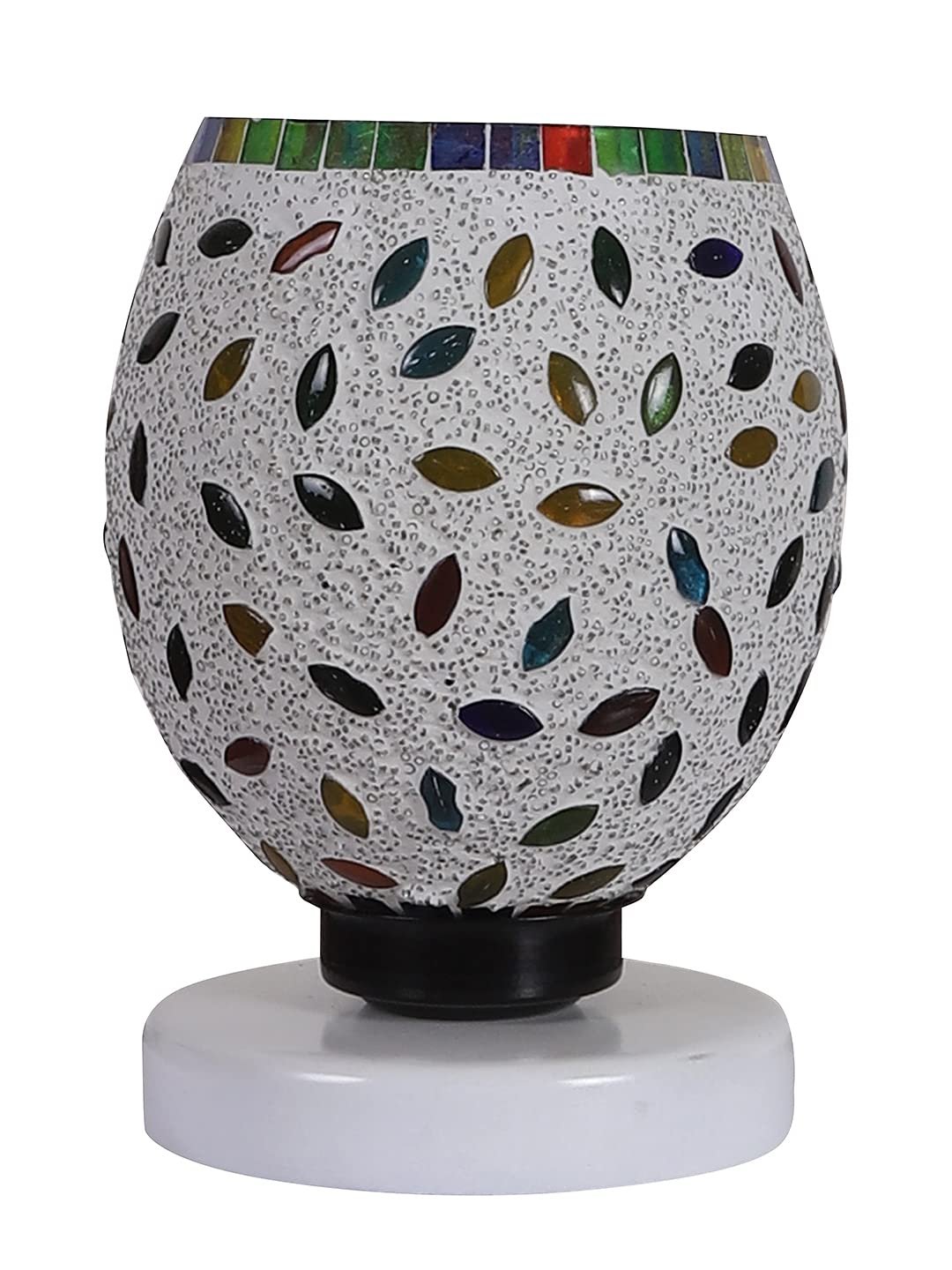 White Wood Round Table lamp with Mosaic Glass -FD36