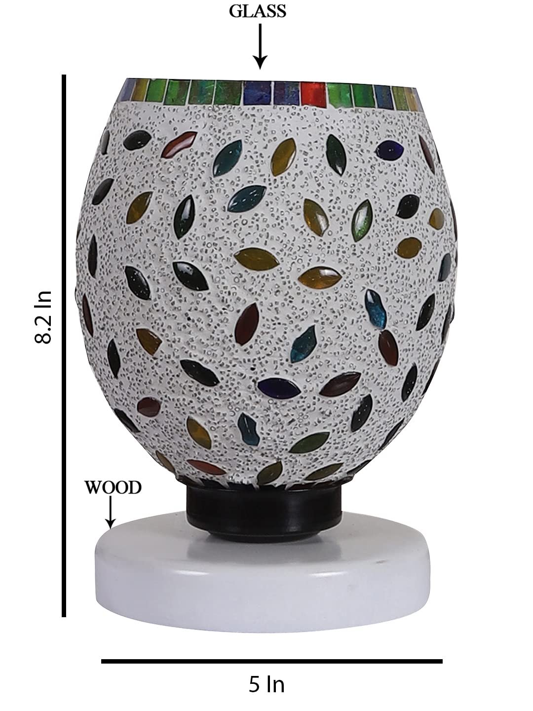 White Wood Round Table lamp with Mosaic Glass -FD36