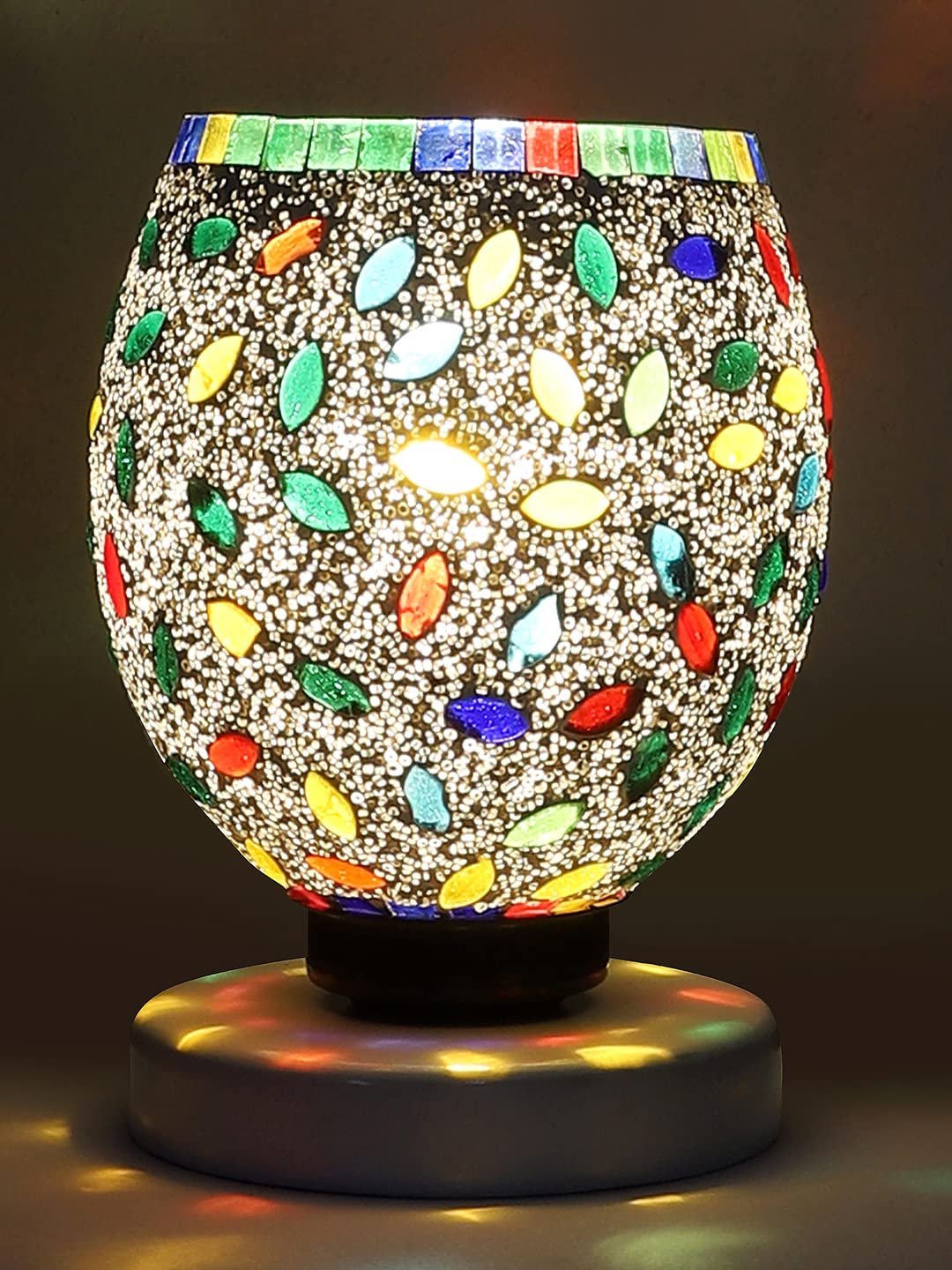 White Wood Round Table lamp with Mosaic Glass -FD36