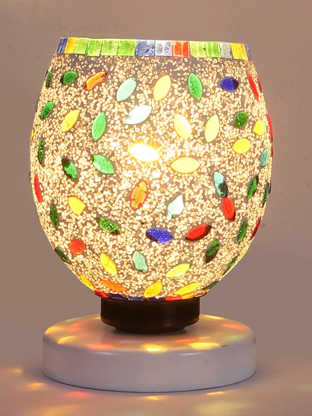 White Wood Round Table lamp with Mosaic Glass -FD36