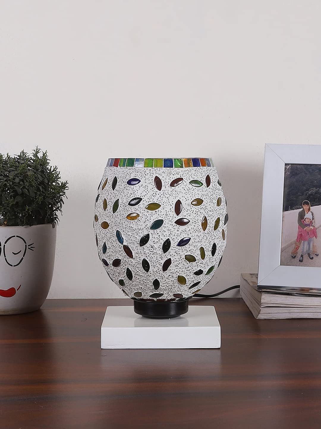 White Wood Square Table lamp with Mosaic Glass -FD37