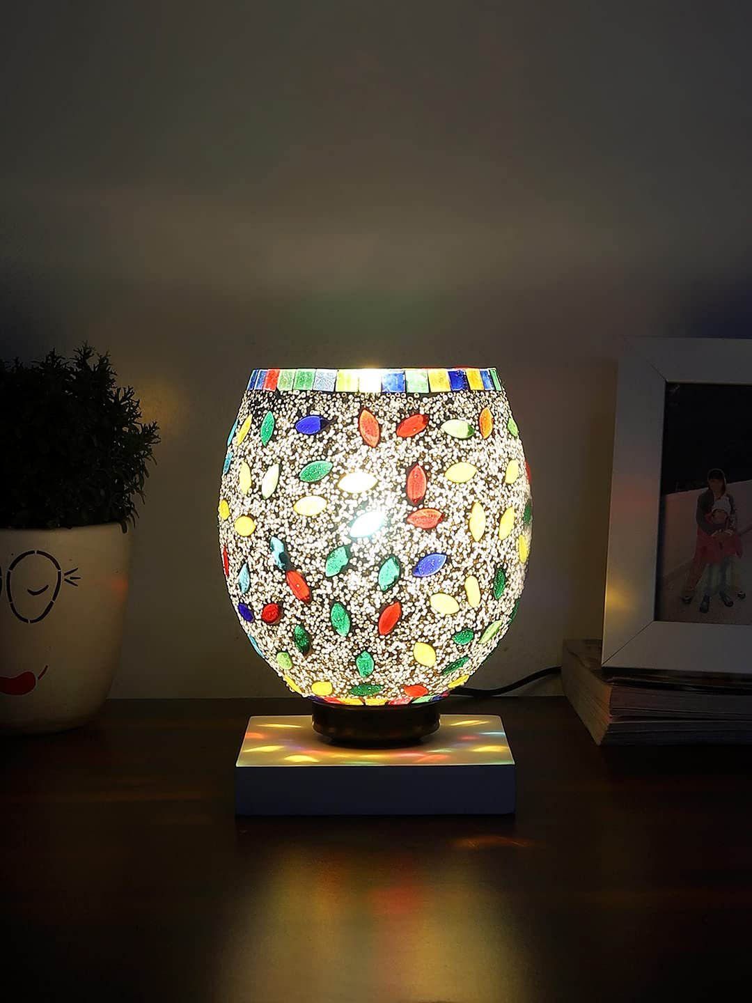 White Wood Square Table lamp with Mosaic Glass -FD37