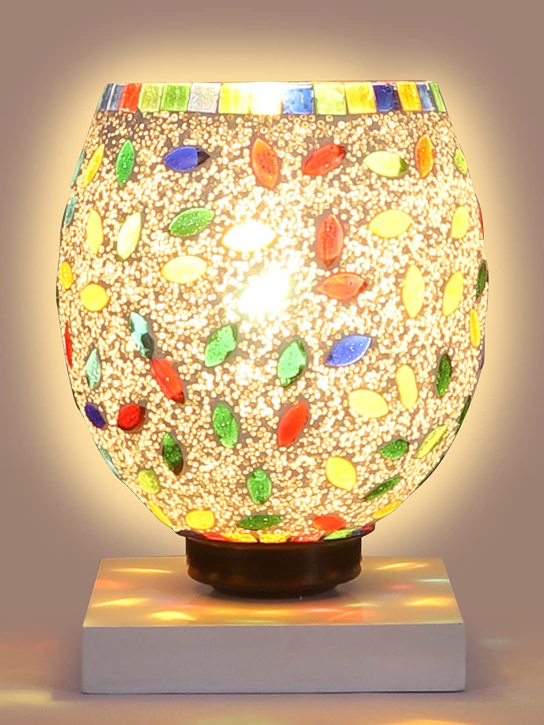 White Wood Square Table lamp with Mosaic Glass -FD37