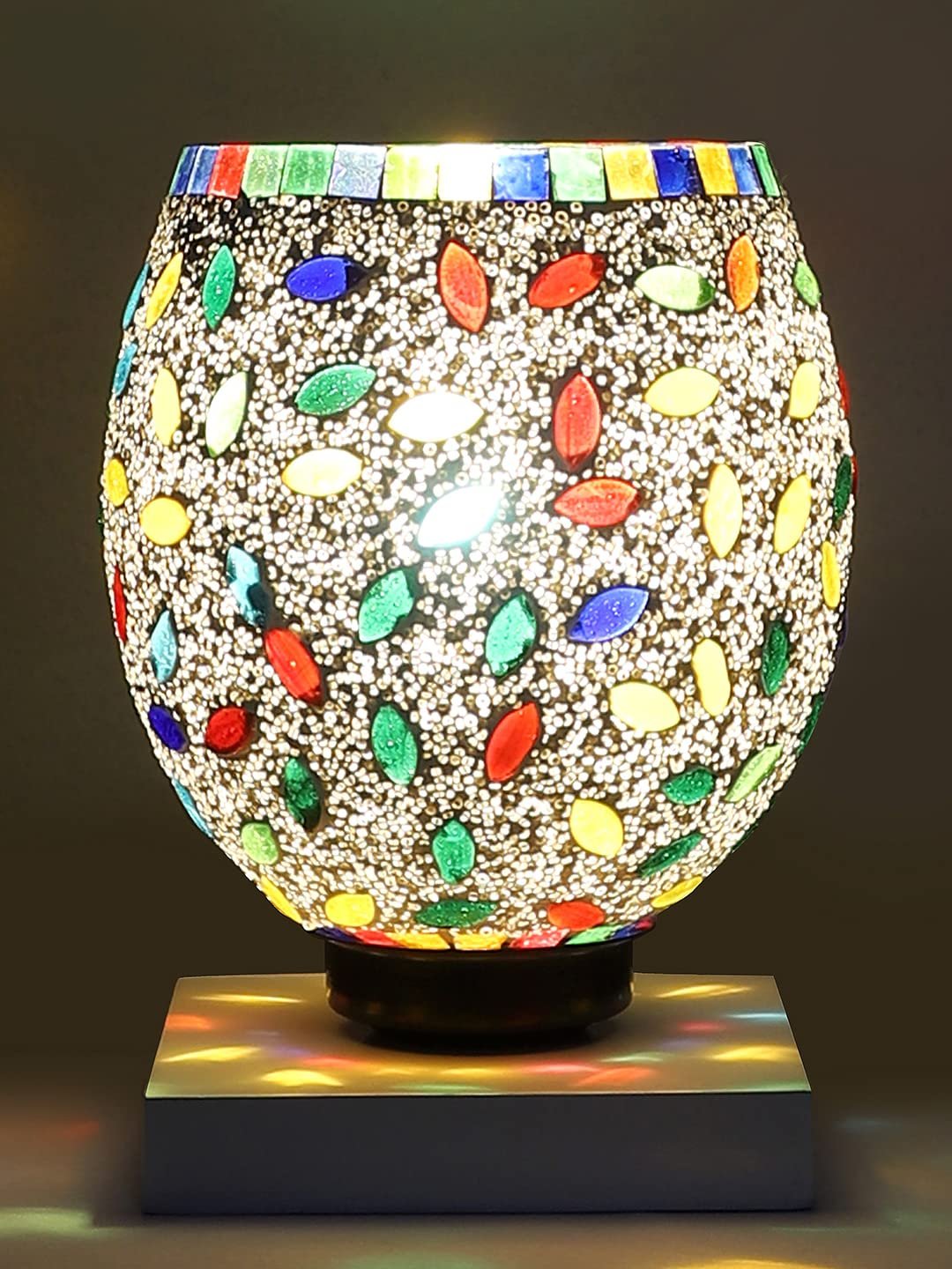 White Wood Square Table lamp with Mosaic Glass -FD37