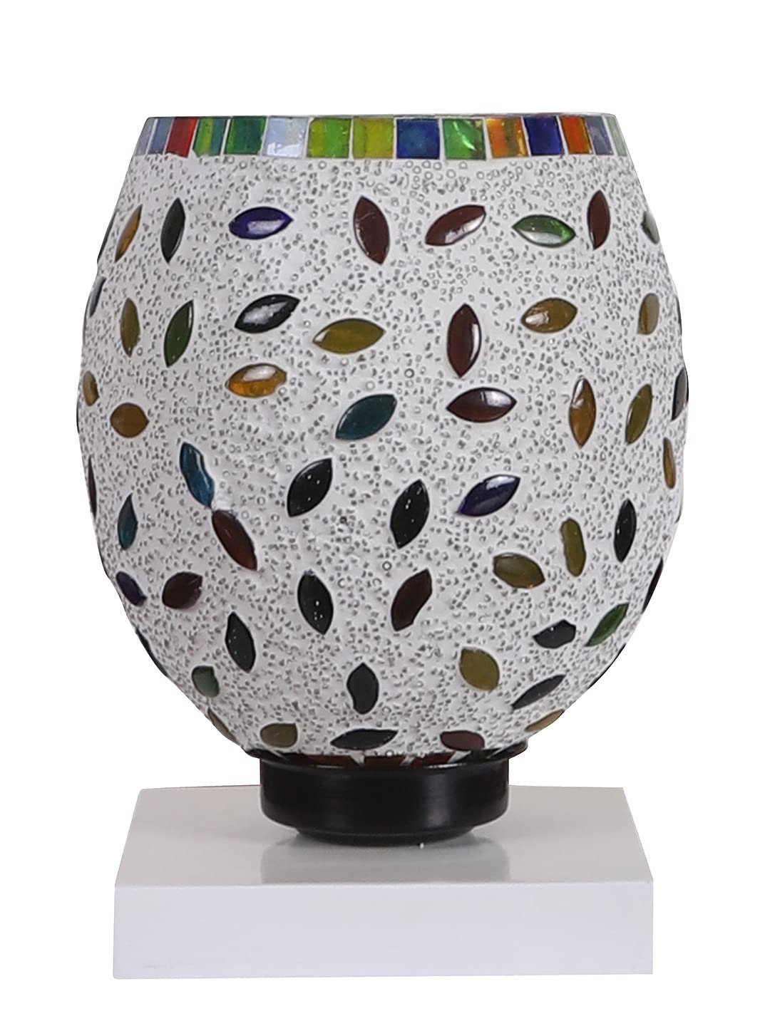 White Wood Square Table lamp with Mosaic Glass -FD37