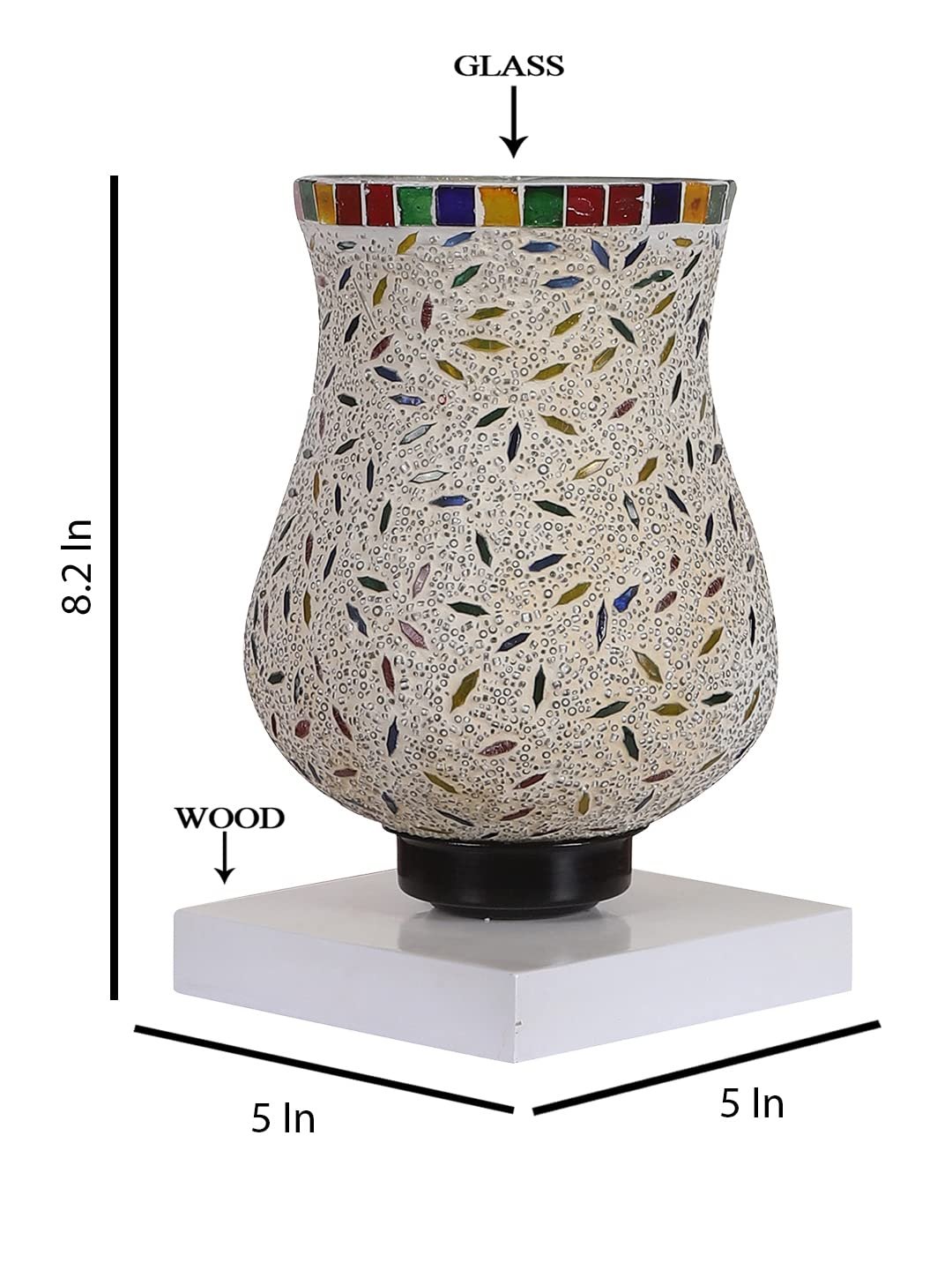White Wood Square Table lamp with Mosaic Glass -FD38