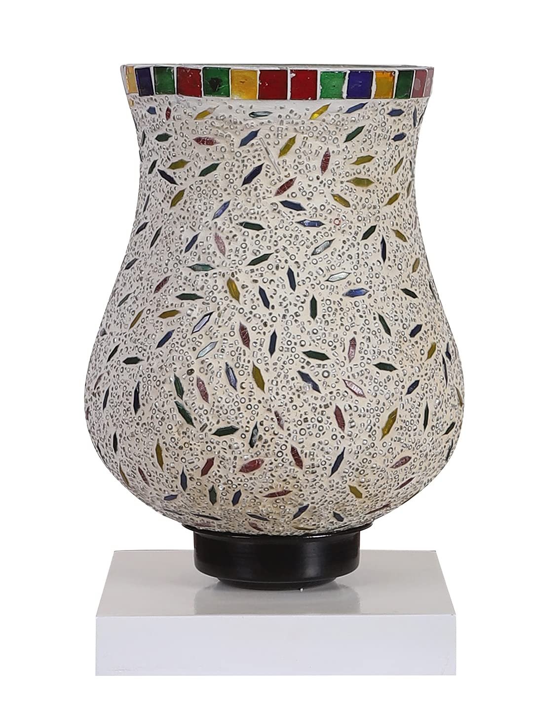 White Wood Square Table lamp with Mosaic Glass -FD38
