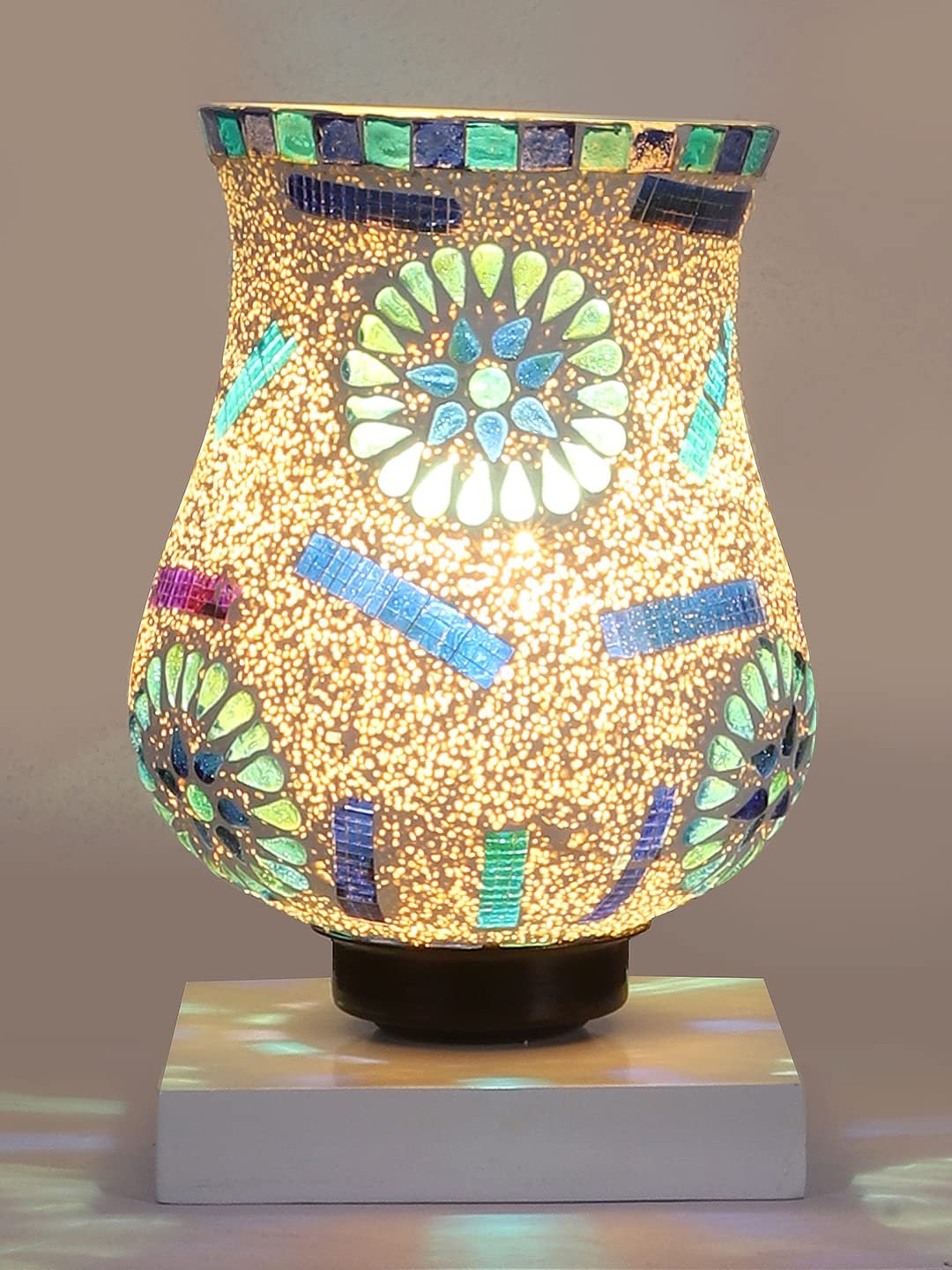 White Wood Square Table lamp with Mosaic Glass -FD42