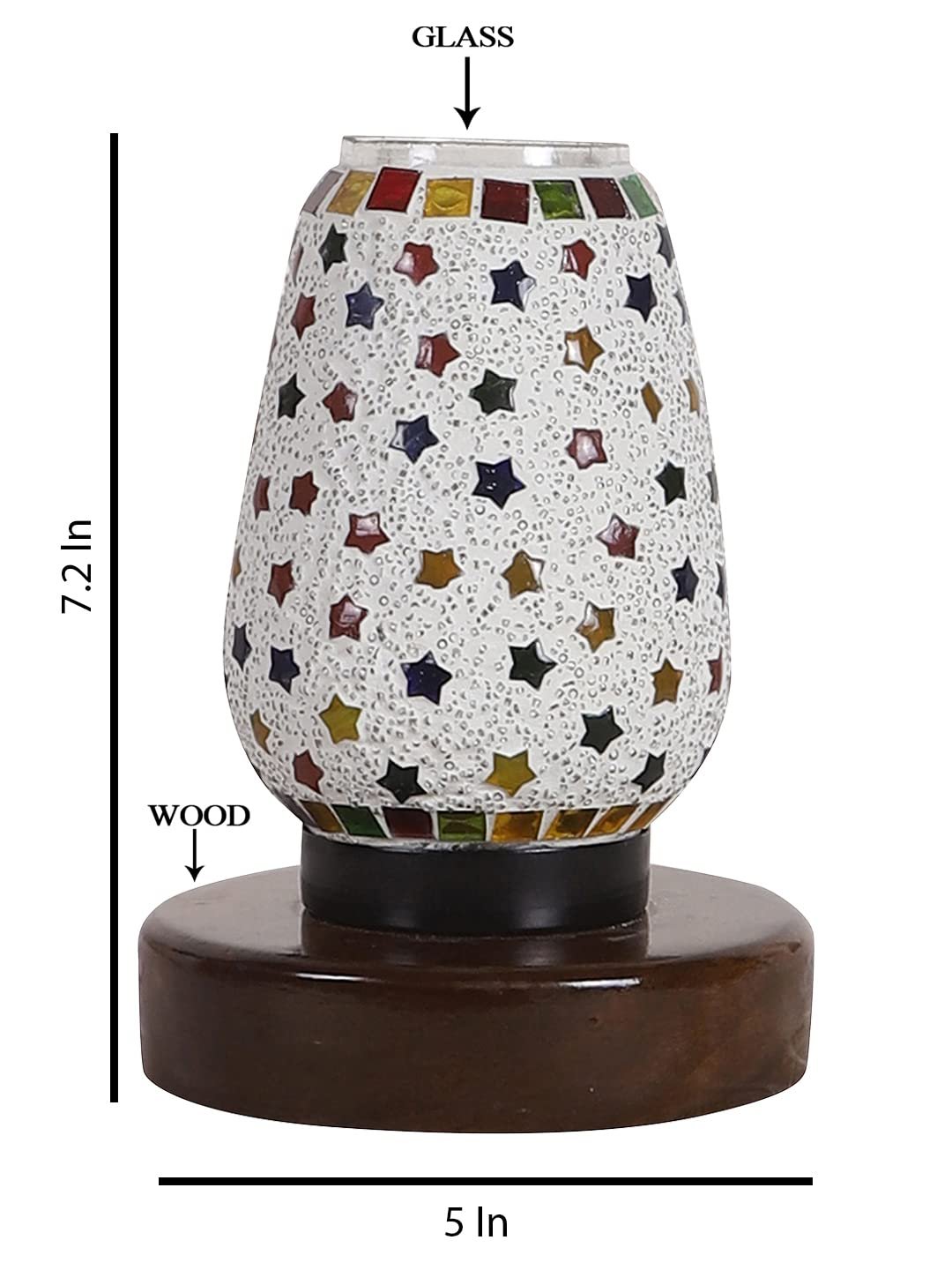 Brown Round Wood Multicolor Mosaic Glass Table Lamp -FD44